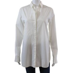 T Alexander Wang Womens Cotton Collared Long Sleeve Buttoned-Up Top White XS